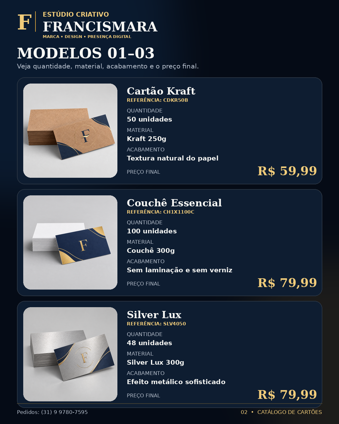 Cartões modelos 1 a 3