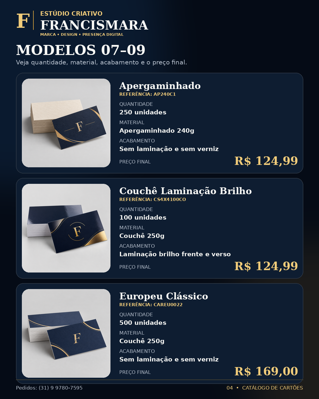 Cartões modelos 7 a 9