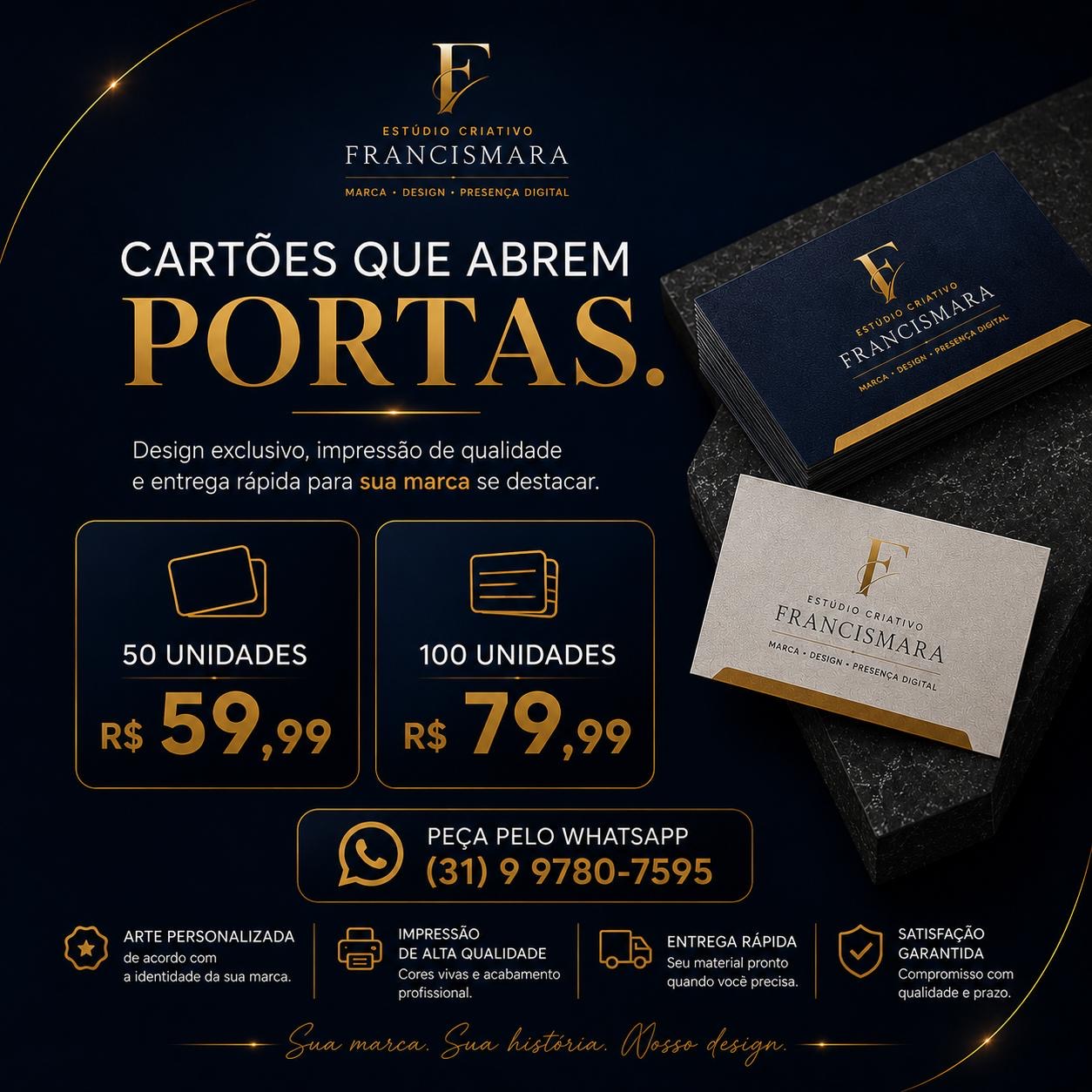 Apresentação de cartões de visita do Estúdio Criativo Francismara